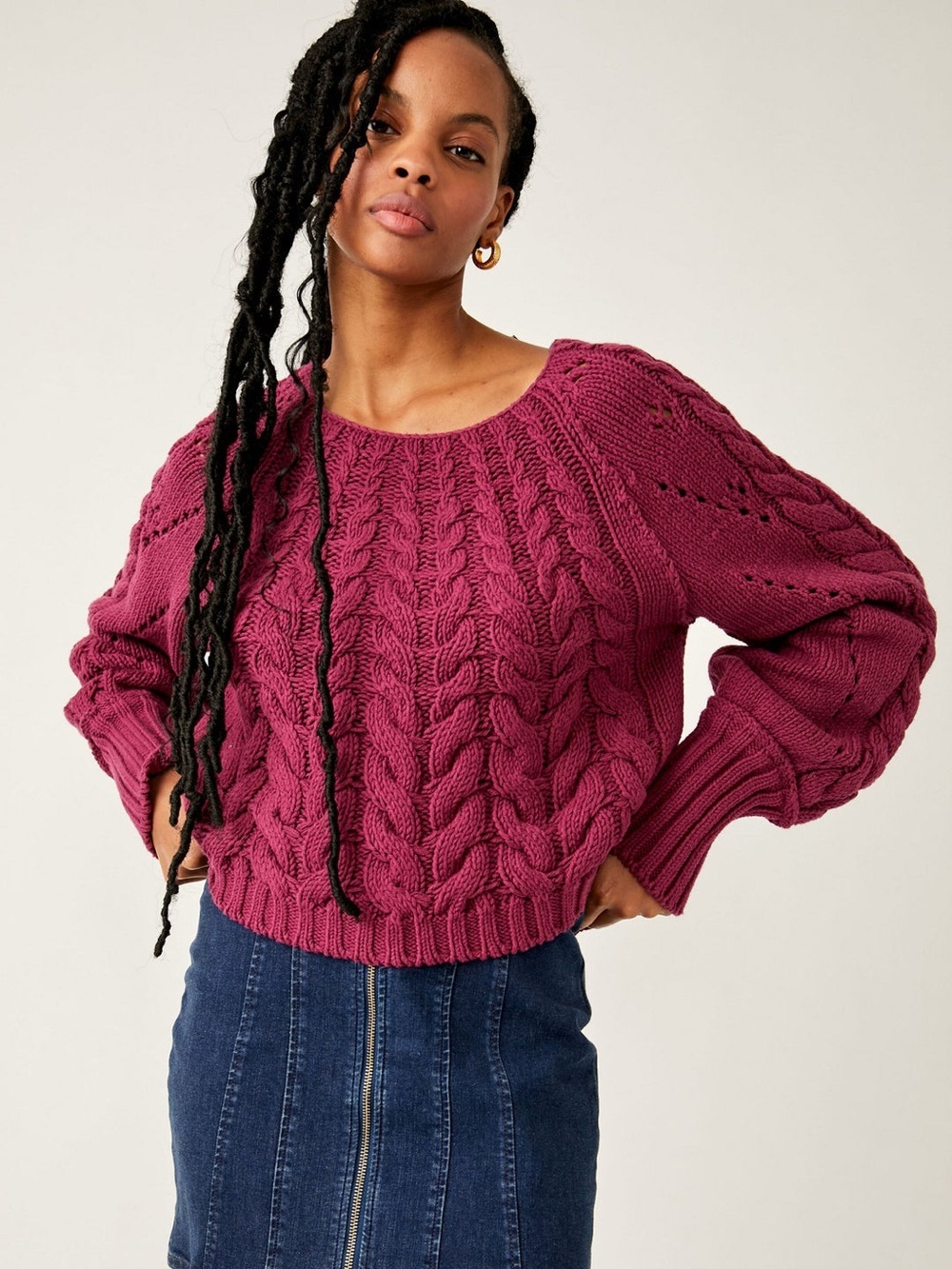 Free People Sandre Cable Knit Pullover Sweater Size XS
